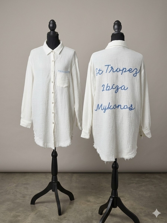 blue island Other - Blue Island White Embroidered Cotton Gauze Cover Up Shirt Excellent Condition